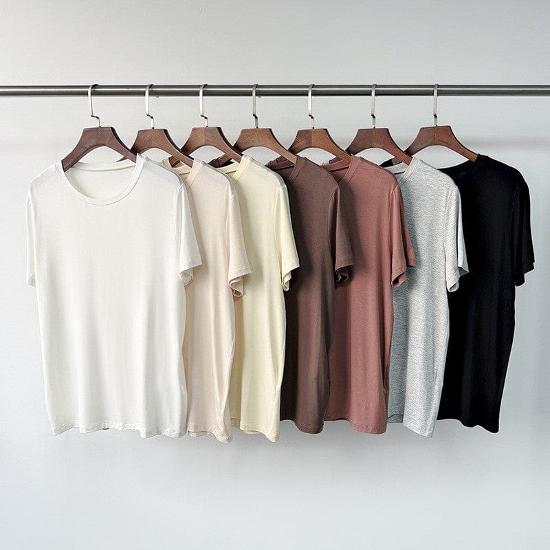 SZMPH-Apricot-M Thin round neck solid color bamboo fiber stretch T-shirt