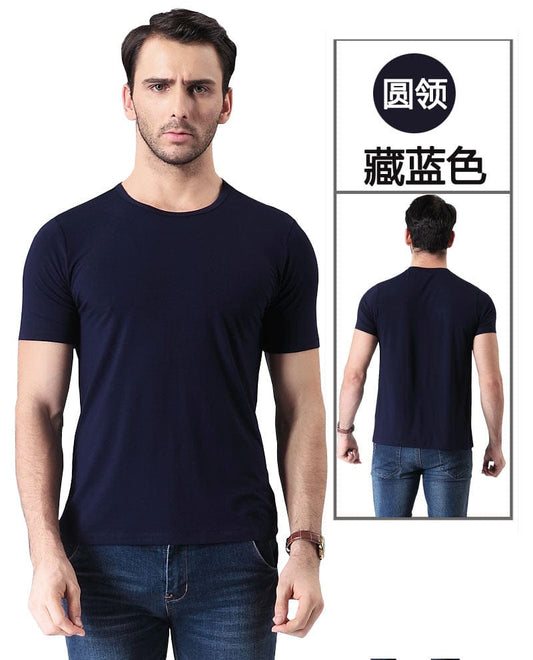 SDYS-Black-XL-Round neck solid color bamboo fiber men's short-sleeved T-shirt