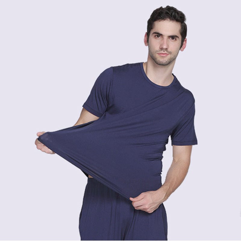 SDJX-Pajamas -Grey-L Short-sleeved shorts bamboo fiber round neck home men's pajamas set