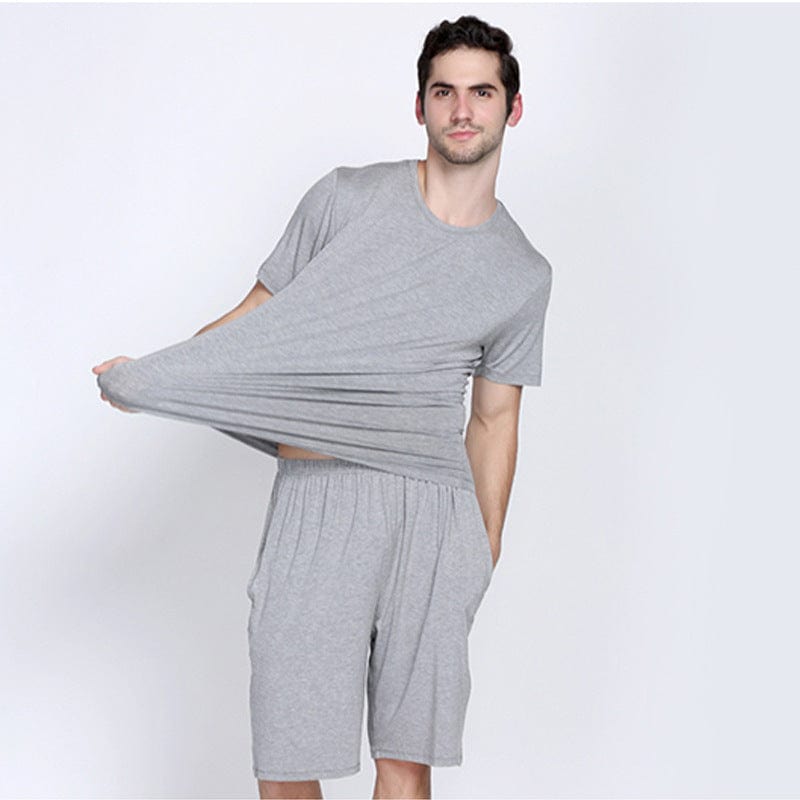 SDJX-Pajamas -Grey-L Short-sleeved shorts bamboo fiber round neck home men's pajamas set