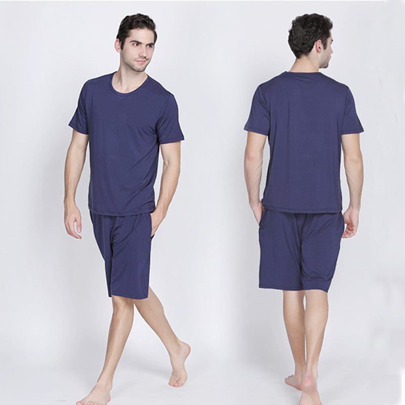 SDJX-Pajamas -Grey-L Short-sleeved shorts bamboo fiber round neck home men's pajamas set